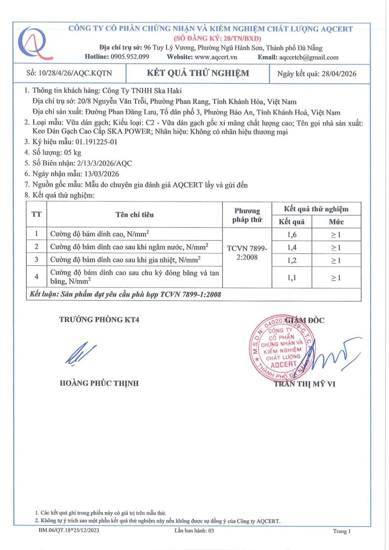 Kết quả thử nghiệm SKA POWER